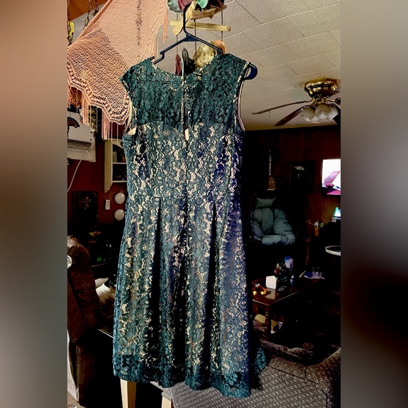 Forrest Green Lace Dress with tan sewn in slip - Picture 1 of 5